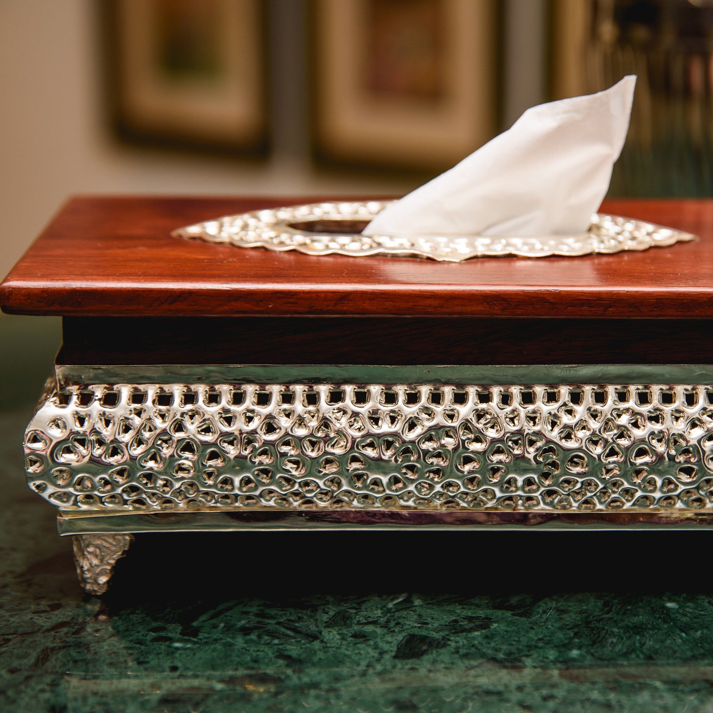 WOODEN / SILVER TISSUE BOX