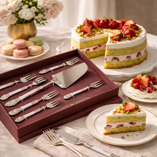 MOTHER OF PEARL DESSERT SERVER AND FORKS