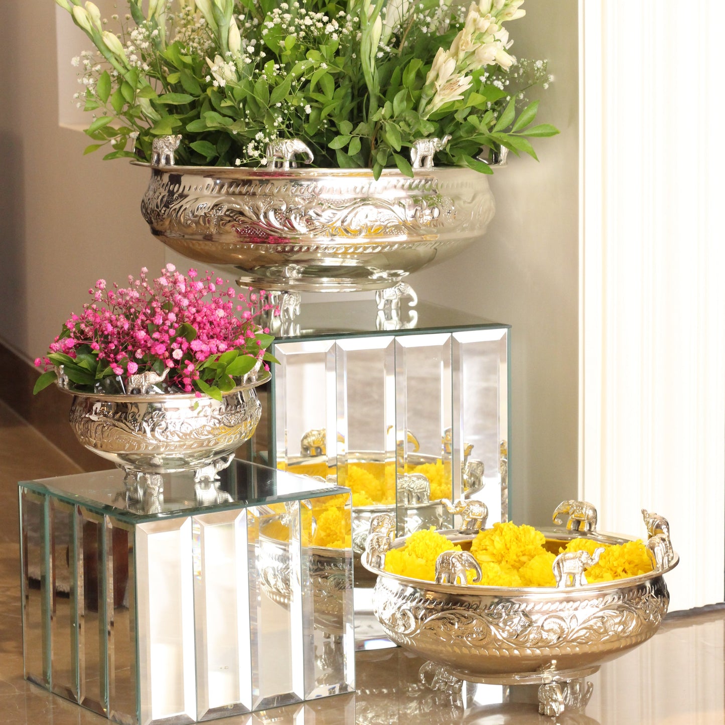 SILVER-PLATED ELEPHANT URLI