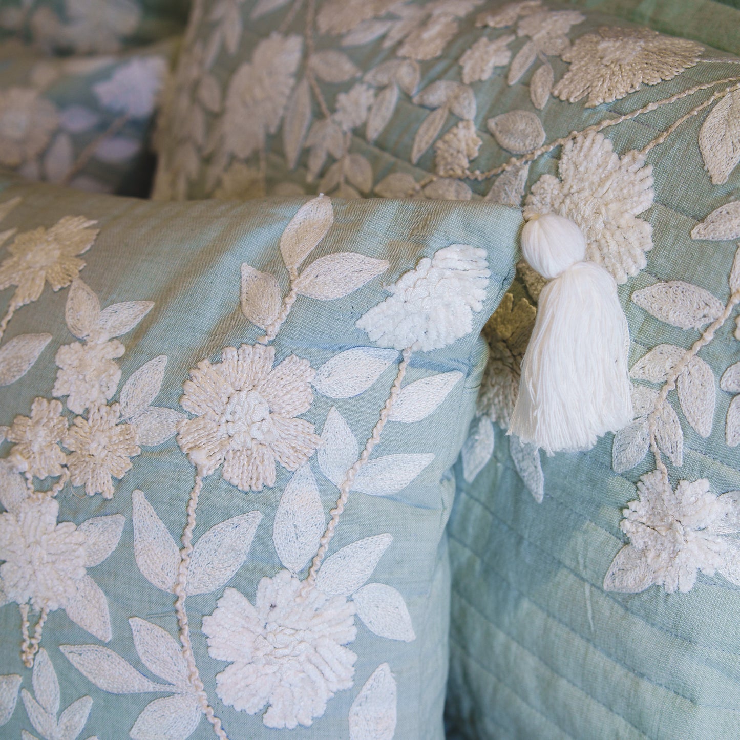 SUMMER BEDCOVER WITH WHITE RUNNER EMBROIDERY (SEA GREEN)
