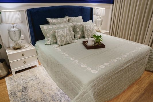 WINTER EMBROIDERED BED COVER (SEA GREEN)