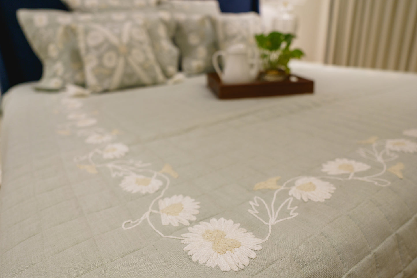 WINTER EMBROIDERED BED COVER (SEA GREEN)