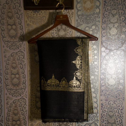 LIQUID GOLD: RAM MANDIR SHAWL (BLACK)