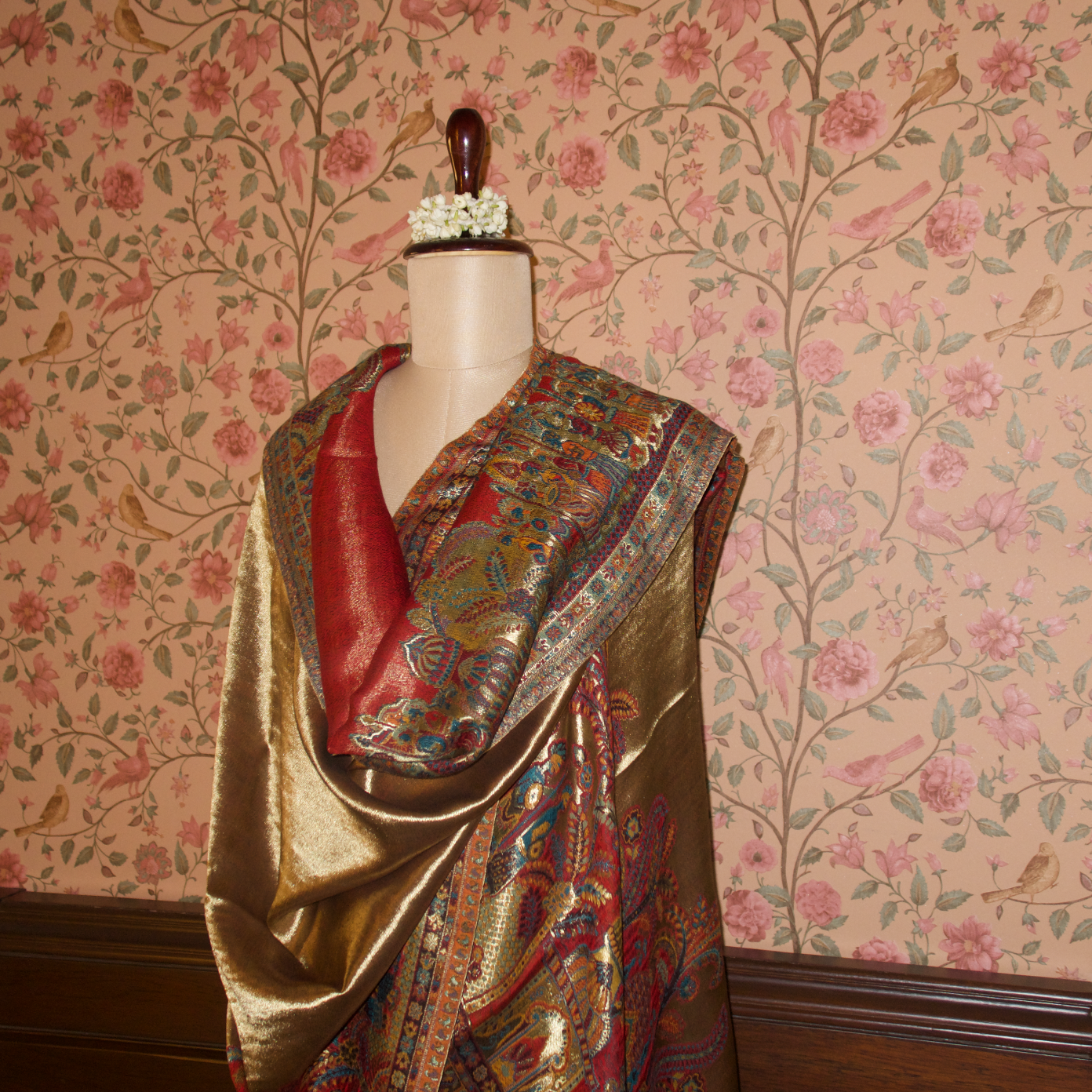 LIQUID GOLD: SHEESH MAHAL SHAWL (ROYAL RED)