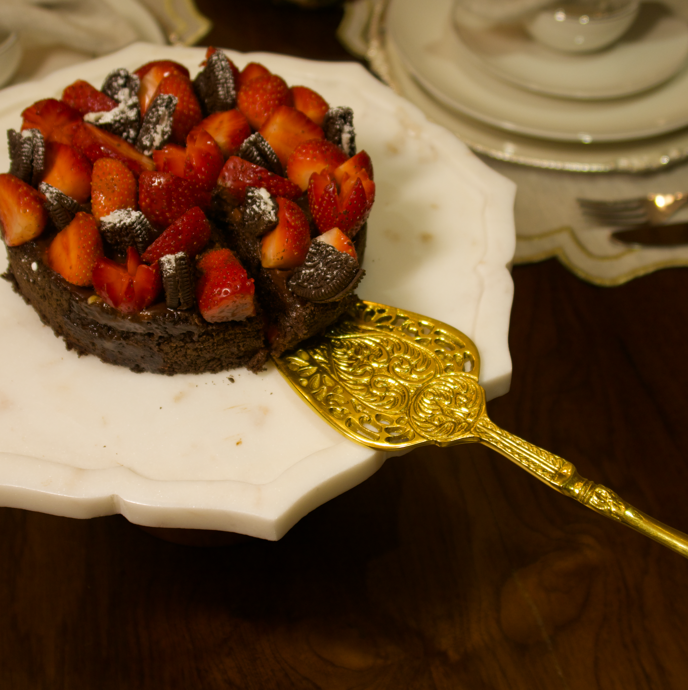 FILIGREE CAKE KNIFE SERVER (GOLD)