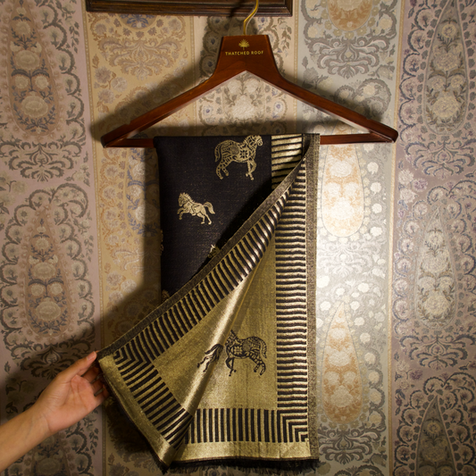 BLACK HORSE ZARI REVERSIBLE SHAWL | WOOL