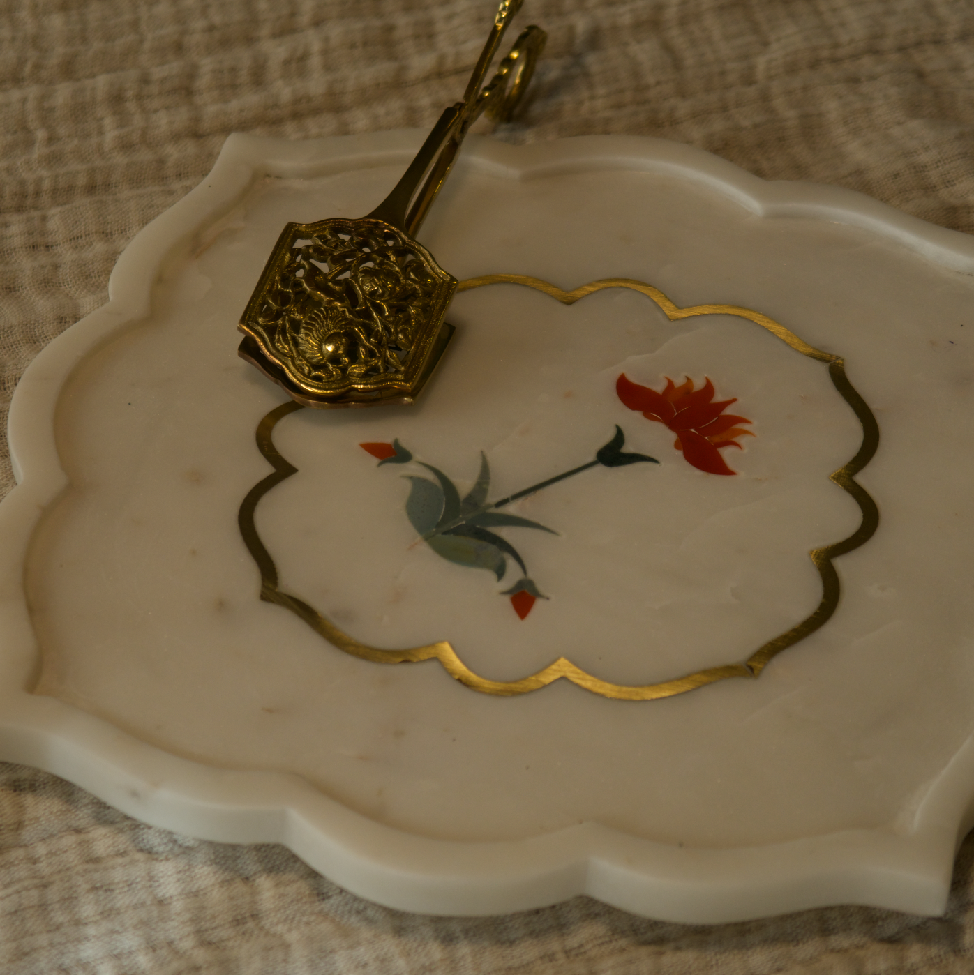RED FLOWER MARBLE INLAY PLATTER