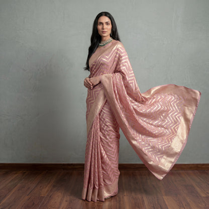 DUSTY PINK CHEVRON BANARASI SAREE