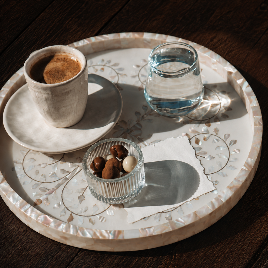 MOTHER OF PEARL INLAY TRAY (16")