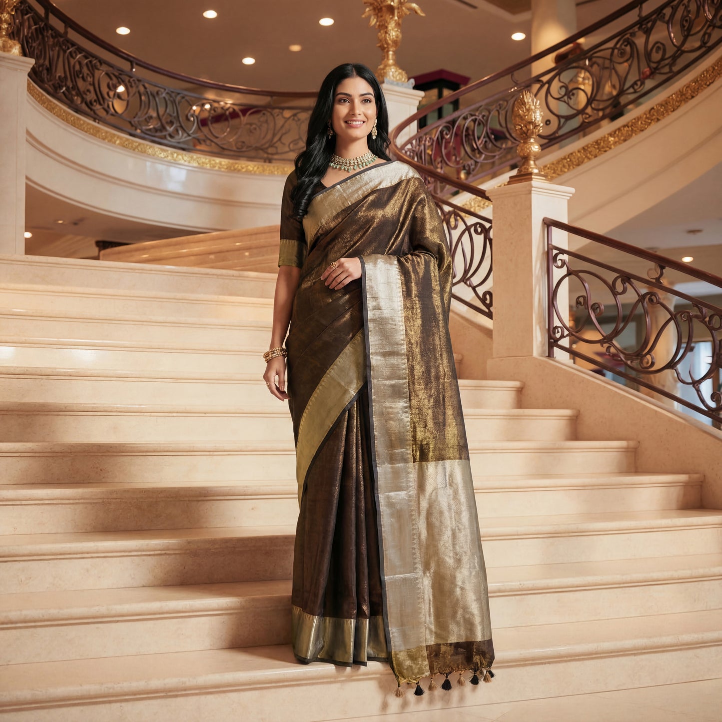 DEEP-CLAY PURE LINEN-TISSUE SAREE