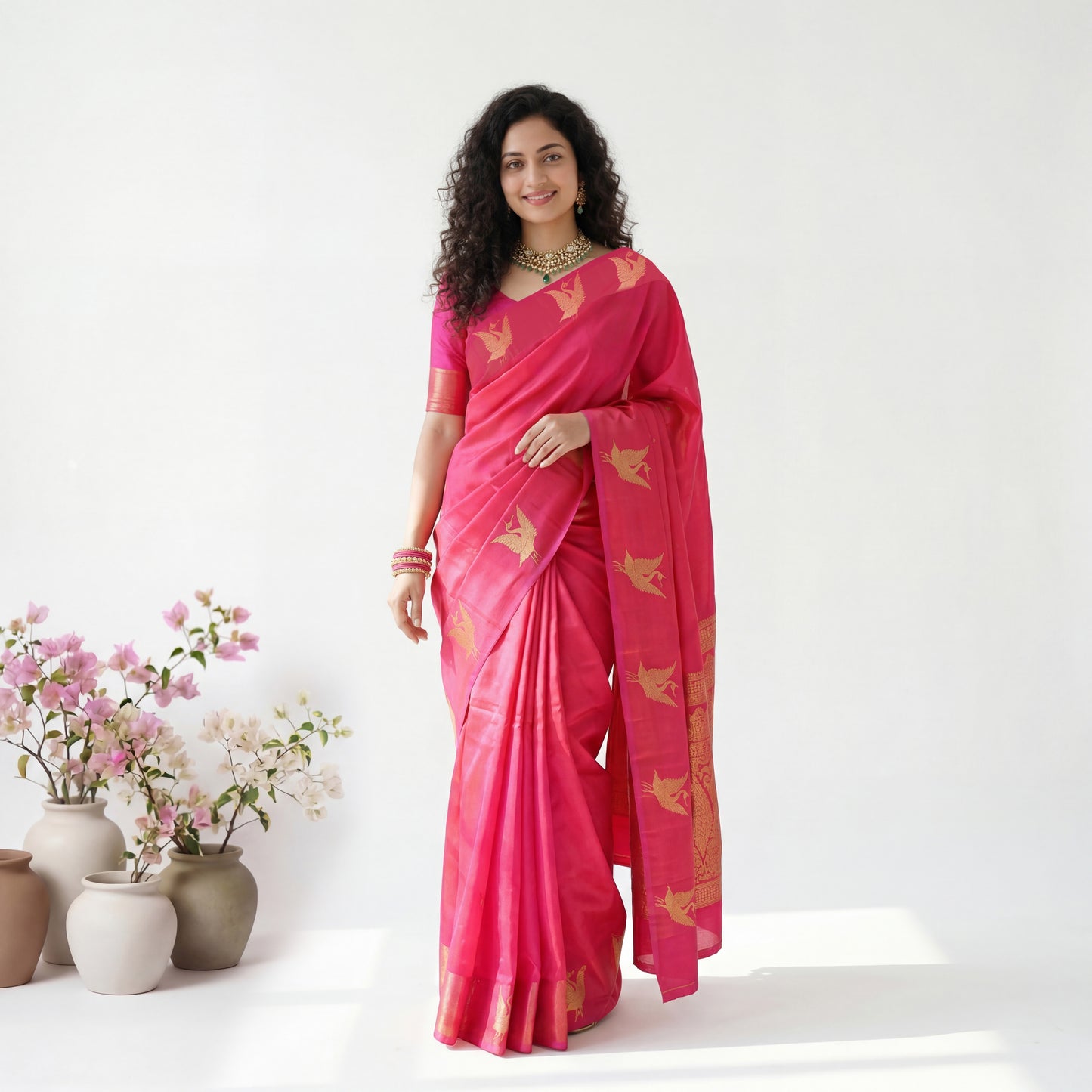 RANI PINK BIRDS BANARASI PUNE SILK SAREE