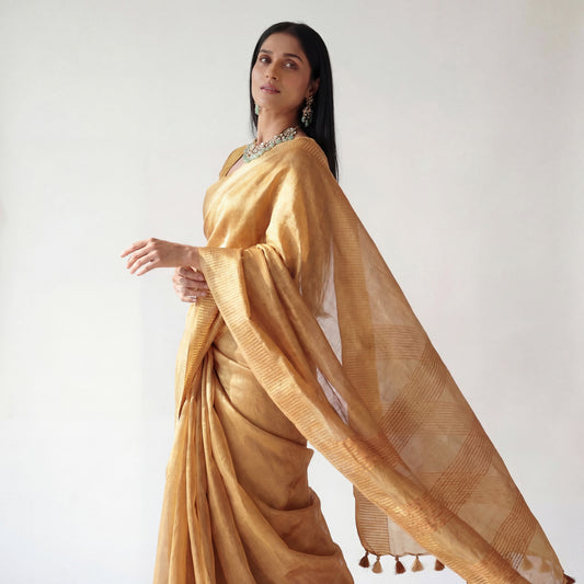 LIQUID GOLD LINEN-TISSUE SAREE