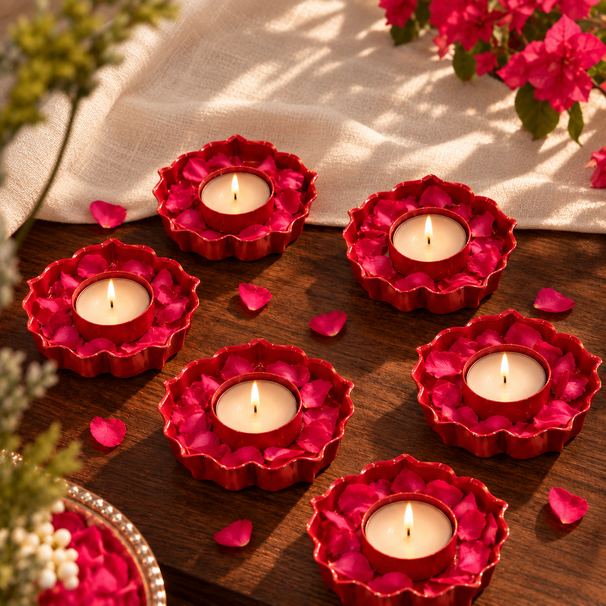 MAROON LOTUS DIYA  (SET OF 6)