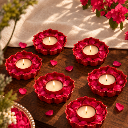 MAROON LOTUS DIYA  (SET OF 6)