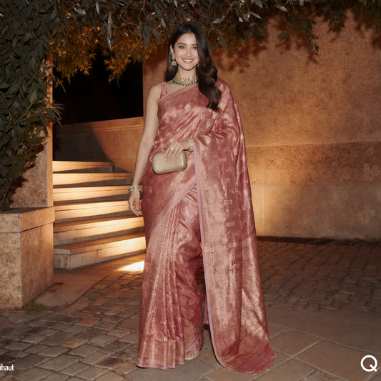CORAL PINK SOFT TISSUE SAREE