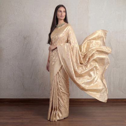 IVORY- GOLD FLORALS PURE SILK SAREE