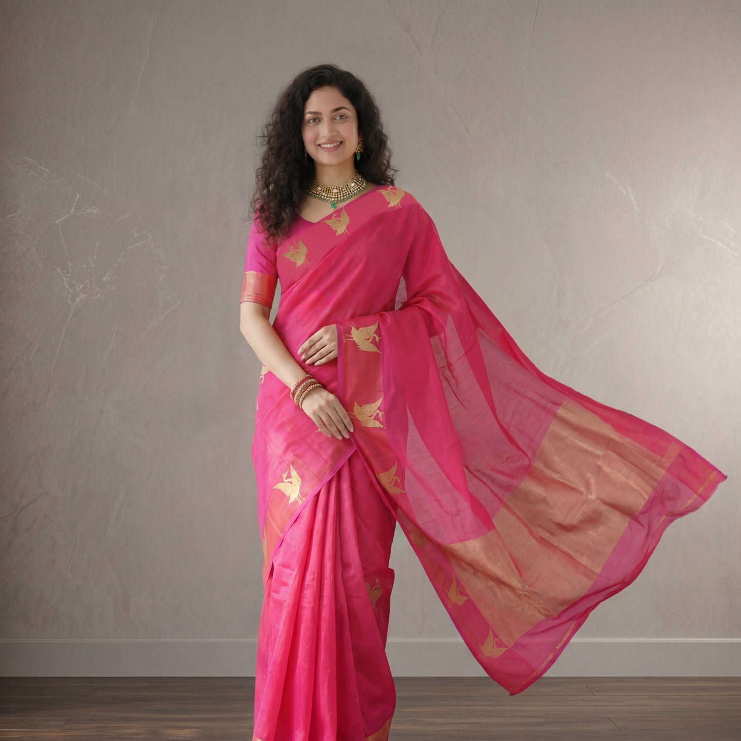 RANI PINK BIRDS BANARASI PUNE SILK SAREE