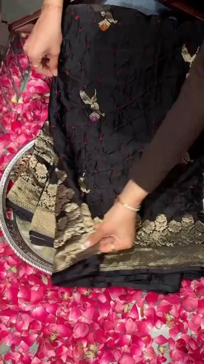 PURE BANDHANI-BANARASI BLACK MUSHROO SILK SAREE