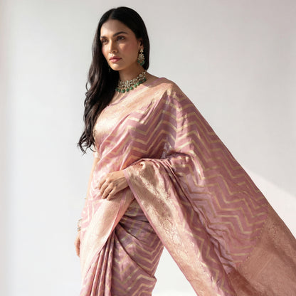 DUSTY PINK CHEVRON BANARASI SAREE