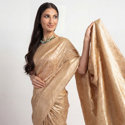 SOFT-BEIGE BANARASI PURE MOONGA SILK SAREE