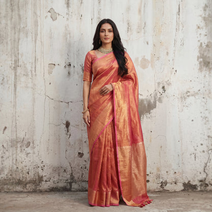 RASPBERRY PURE LINEN-TISSUE SAREE