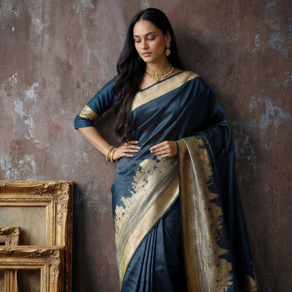 BANARAS GHAT BANARASI KATAN SILK SAREE (GREEN)
