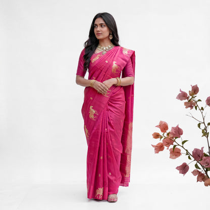 RANI PINK HORSE BANARASI SILK SAREE