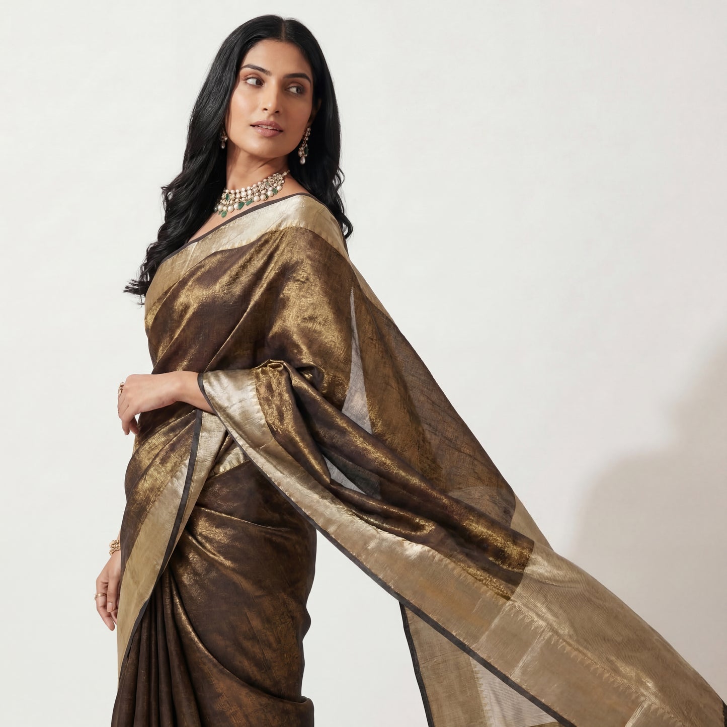 DEEP-CLAY PURE LINEN-TISSUE SAREE