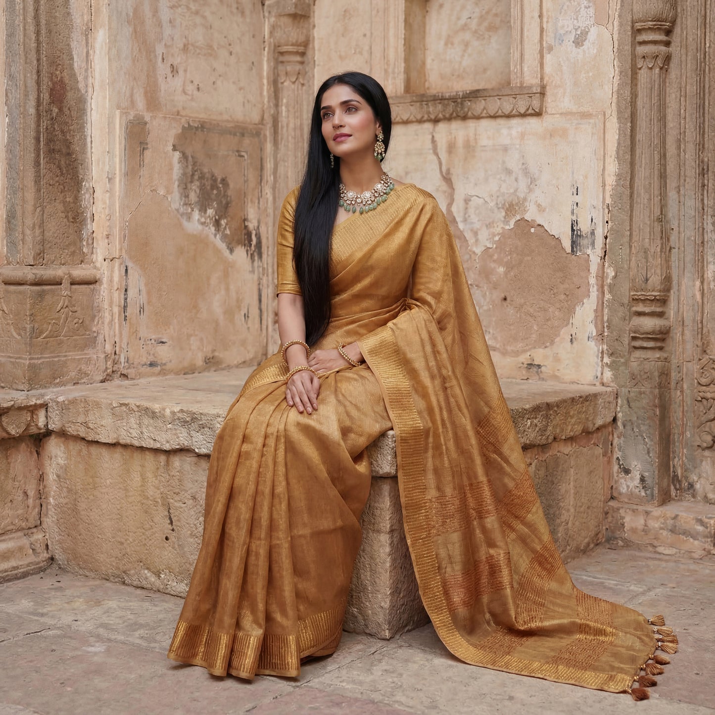 LIQUID GOLD LINEN-TISSUE SAREE