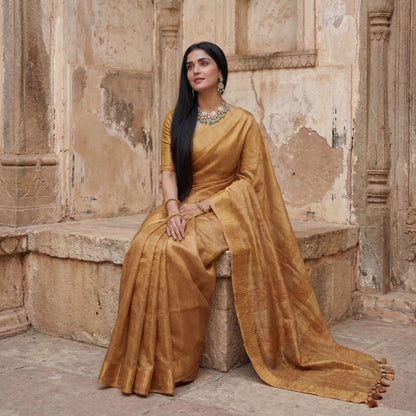 LIQUID GOLD LINEN-TISSUE SAREE