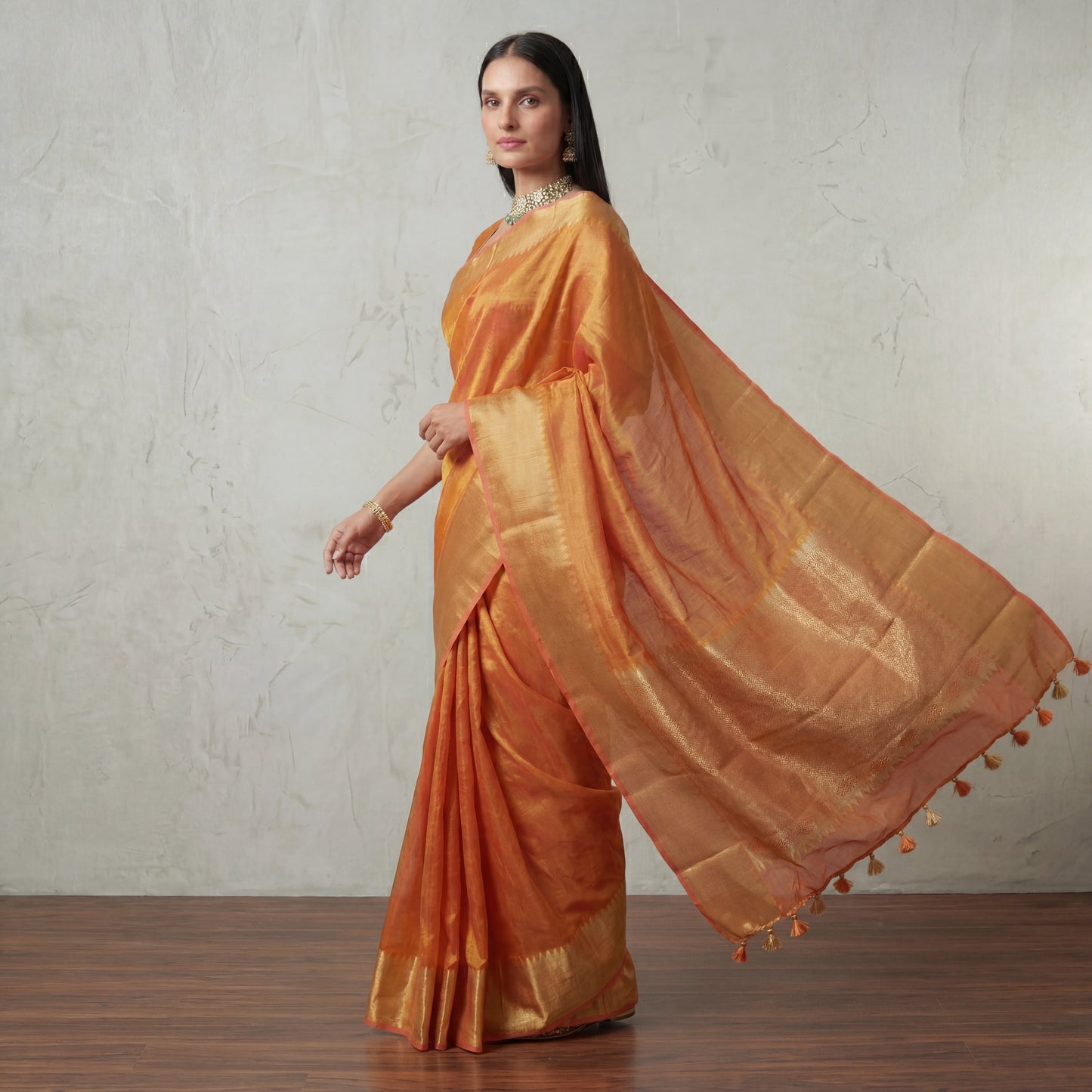FANTA ORANGE LINEN-TISSUE SAREE