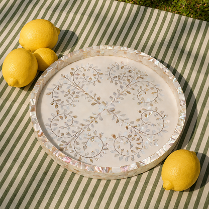 MOTHER OF PEARL INLAY TRAY (16")