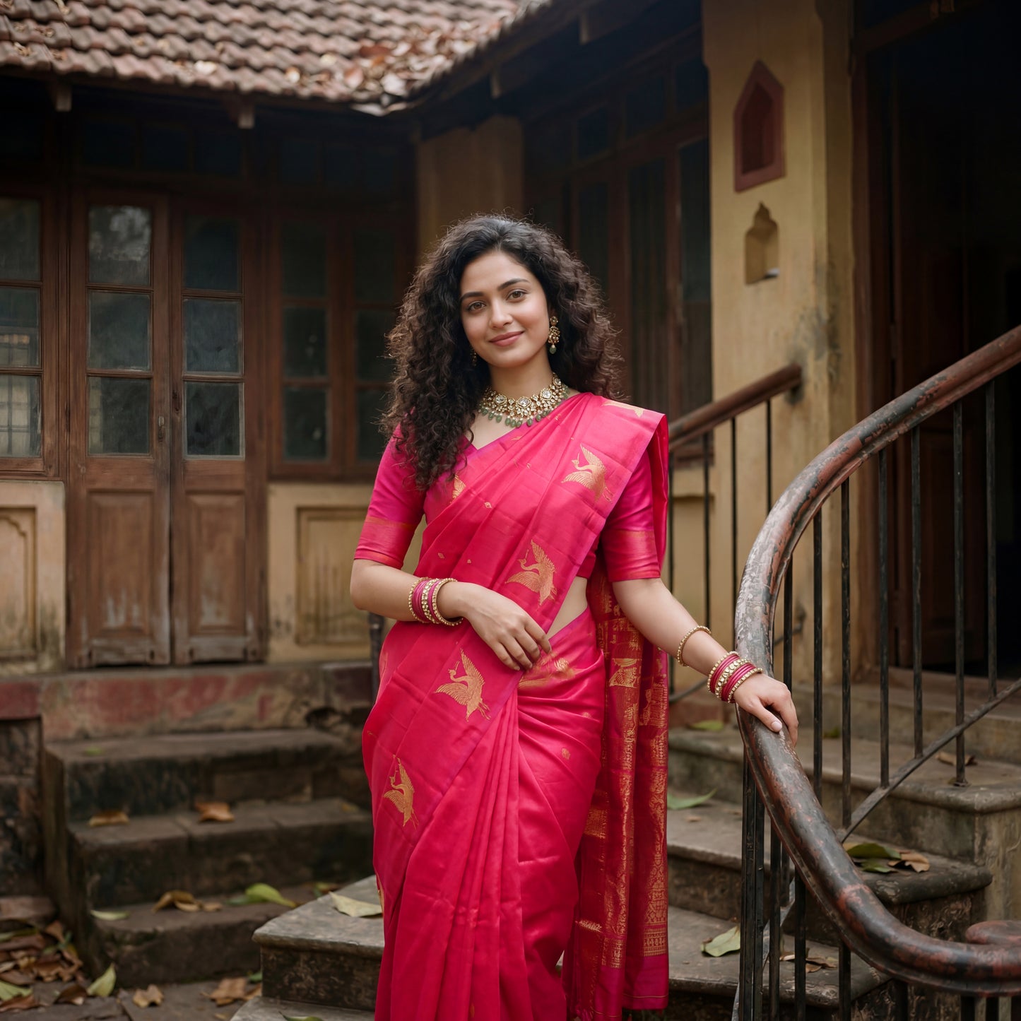 RANI PINK BIRDS BANARASI PUNE SILK SAREE