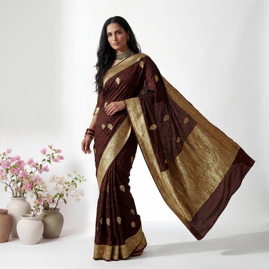 PURE BANDHANI-BANARASI COFFEE-BROWN MUSHROO SILK SAREE