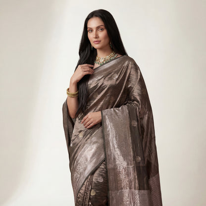 DUSTY GREEN CRUSHED-TISSUE SAREE