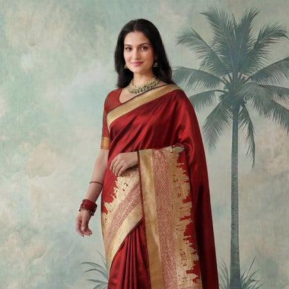 BANARAS GHAT BANARASI KATAN SILK SAREE (ROYAL RED)