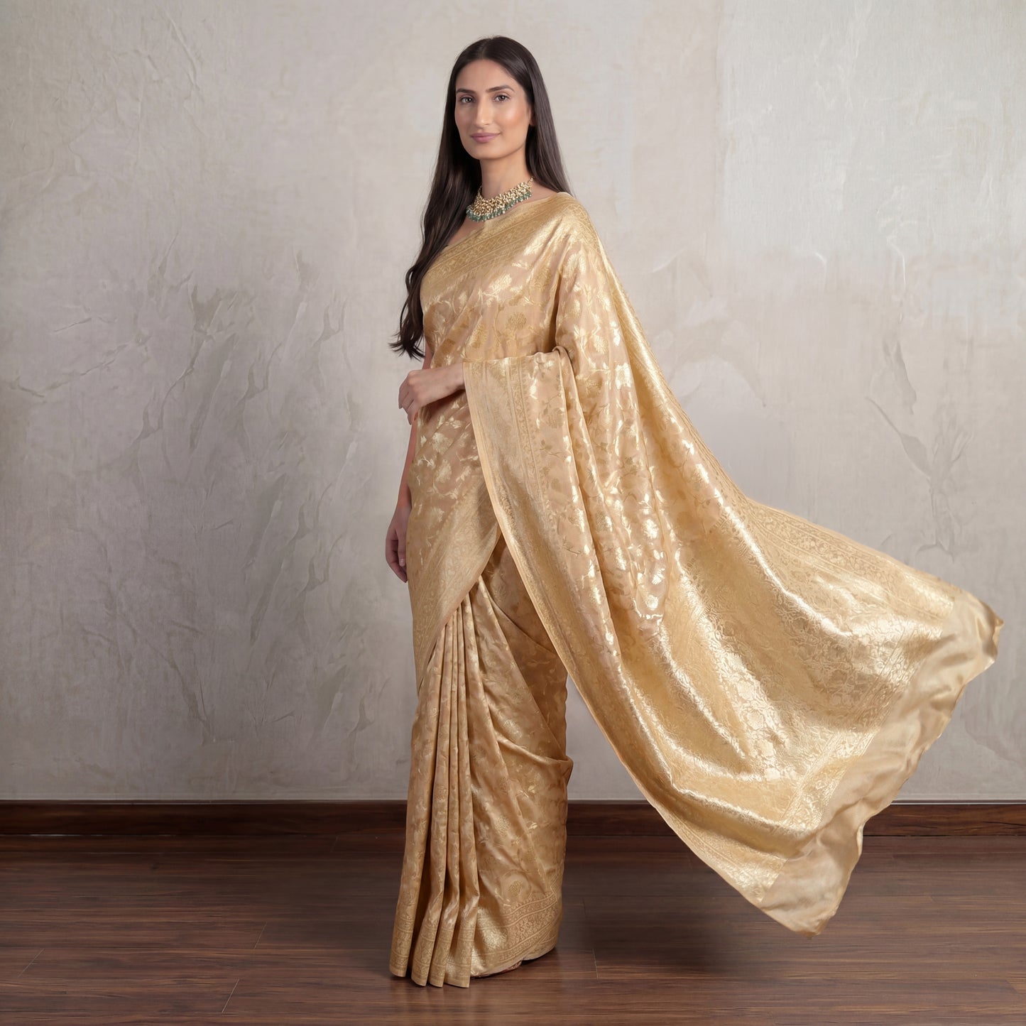 SOFT-BEIGE BANARASI PURE MOONGA SILK SAREE