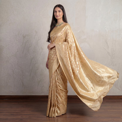 SOFT-BEIGE BANARASI PURE MOONGA SILK SAREE