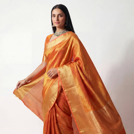 FANTA ORANGE LINEN-TISSUE SAREE