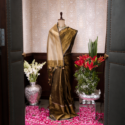 DEEP-CLAY PURE LINEN-TISSUE SAREE