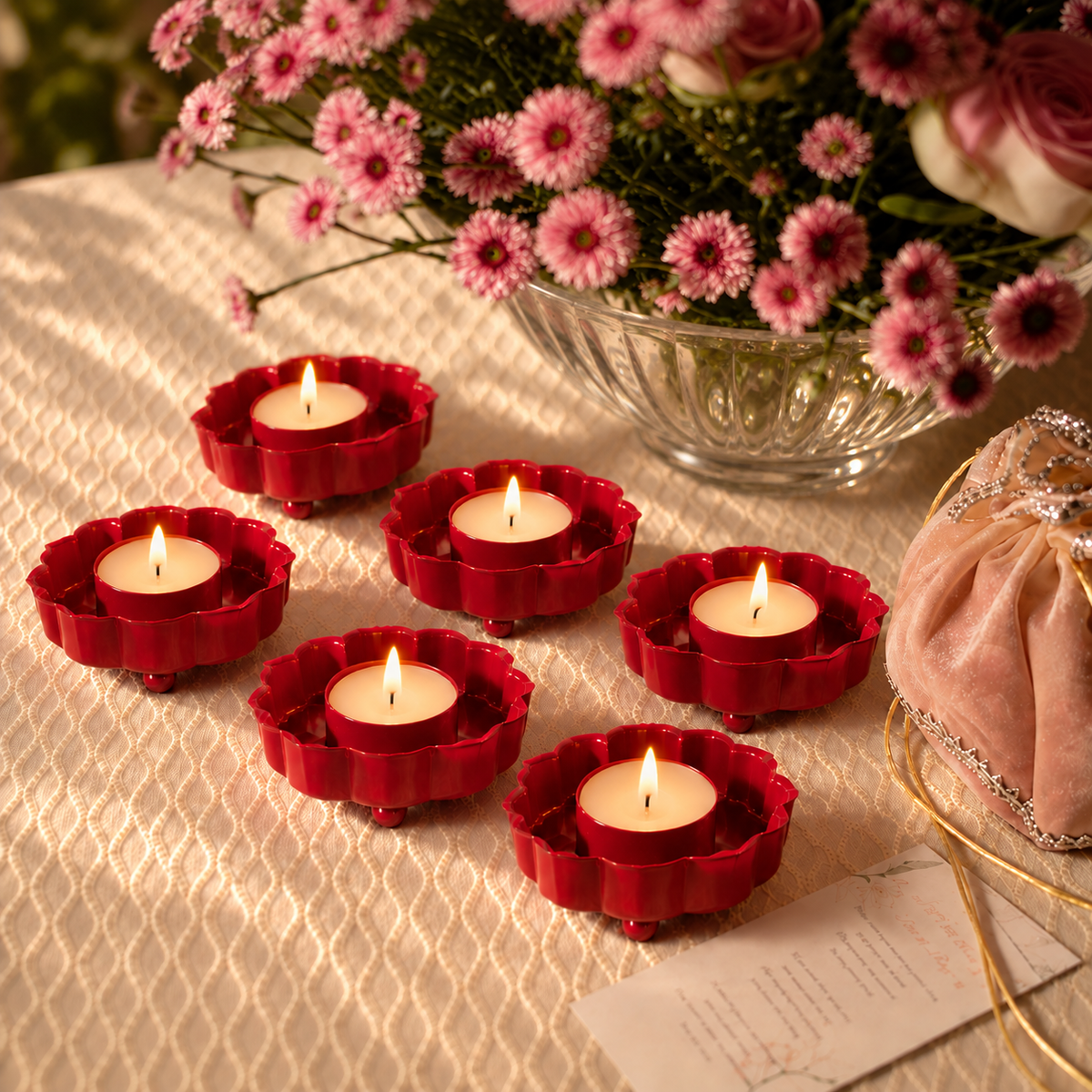 MAROON LOTUS DIYA  (SET OF 6)