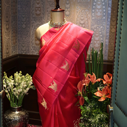 RANI PINK BIRDS BANARASI PUNE SILK SAREE