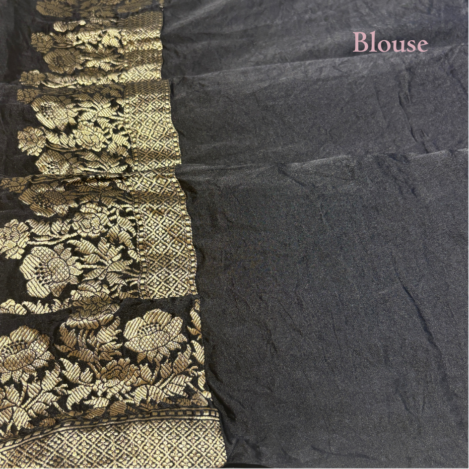 PURE BANDHANI-BANARASI BLACK MUSHROO SILK SAREE