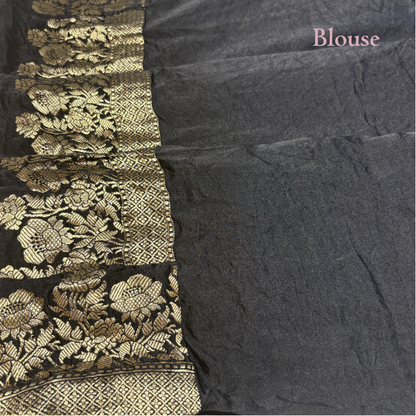 PURE BANDHANI-BANARASI BLACK MUSHROO SILK SAREE