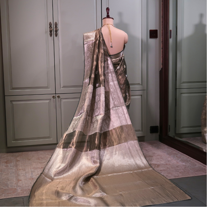 DUSTY GREEN CRUSHED-TISSUE SAREE