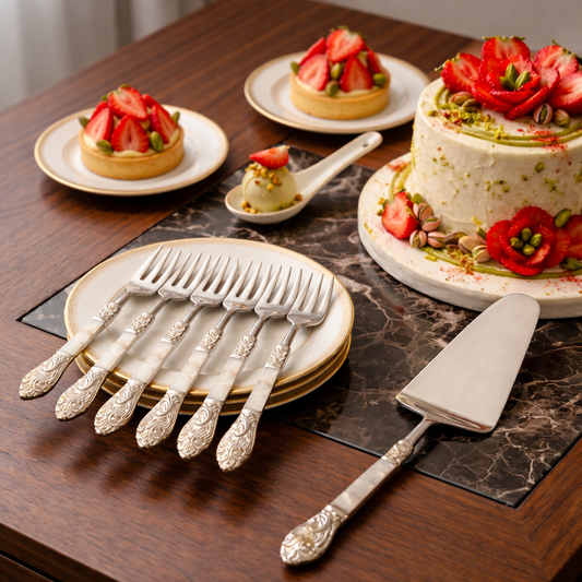 MOTHER OF PEARL DESSERT SERVER AND FORKS
