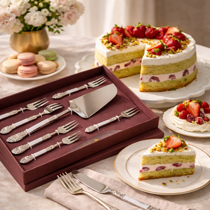MOTHER OF PEARL DESSERT SERVER AND FORKS