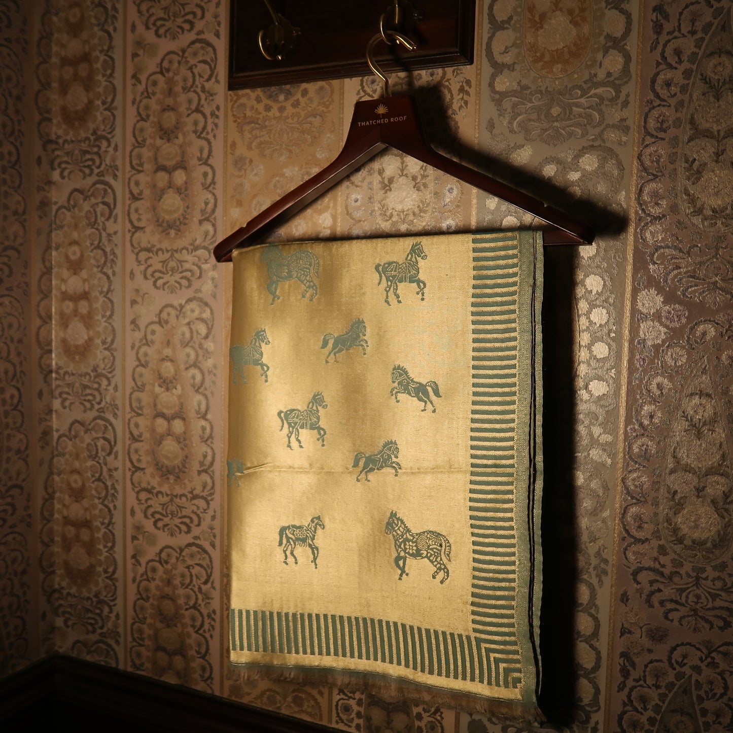 LIQUID GOLD POLO-HORSE STOLE: TURQUOISE