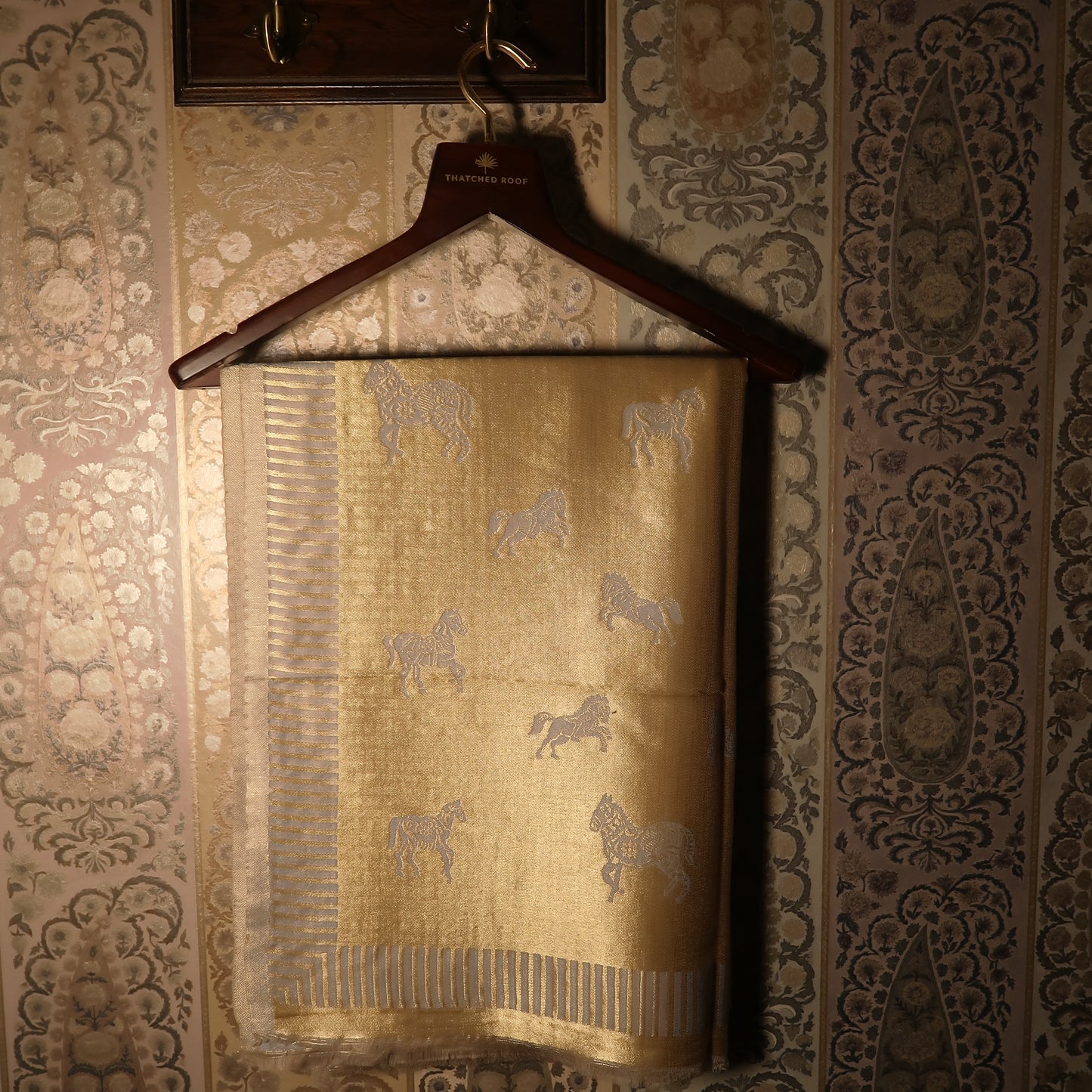 LIQUID GOLD POLO-HORSE STOLE: PASTEL BLUE