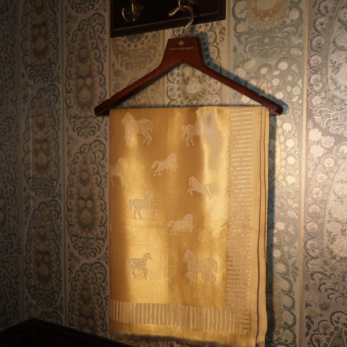 LIQUID GOLD POLO-HORSE STOLE: BISCUIT